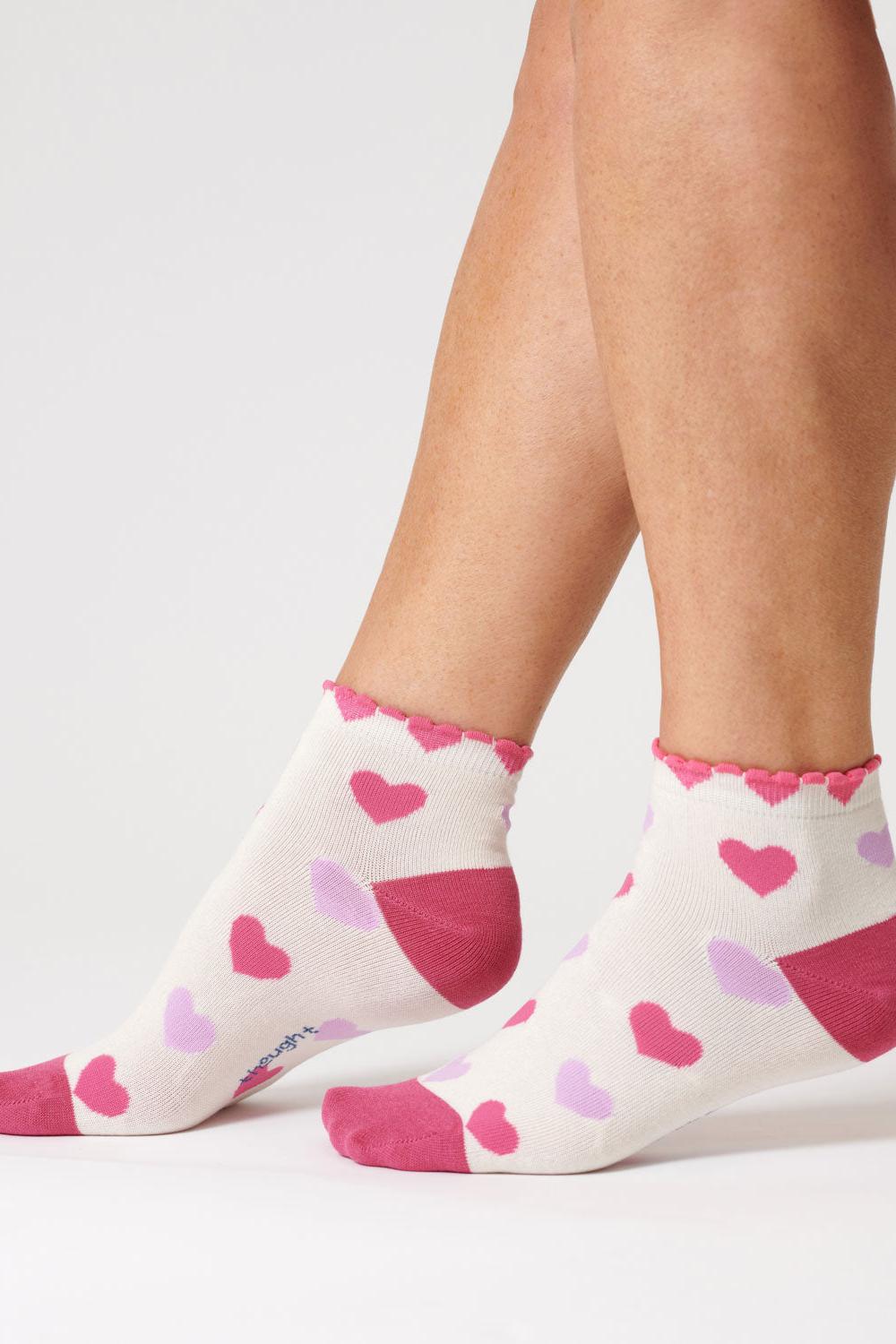 Thought Heart Ankle Stone White Bamboo Socks-Womens-Ohh! By Gum - Shop Sustainable