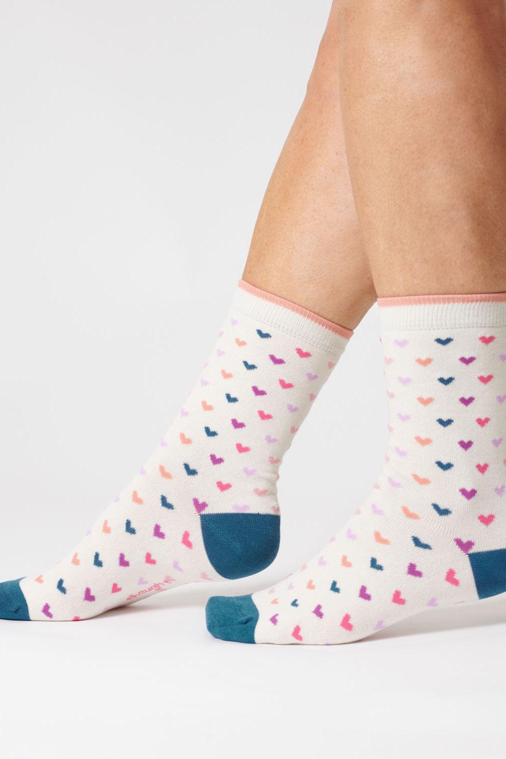 Thought Heart Spot Organic Cotton Stone White Socks-Womens-Ohh! By Gum - Shop Sustainable