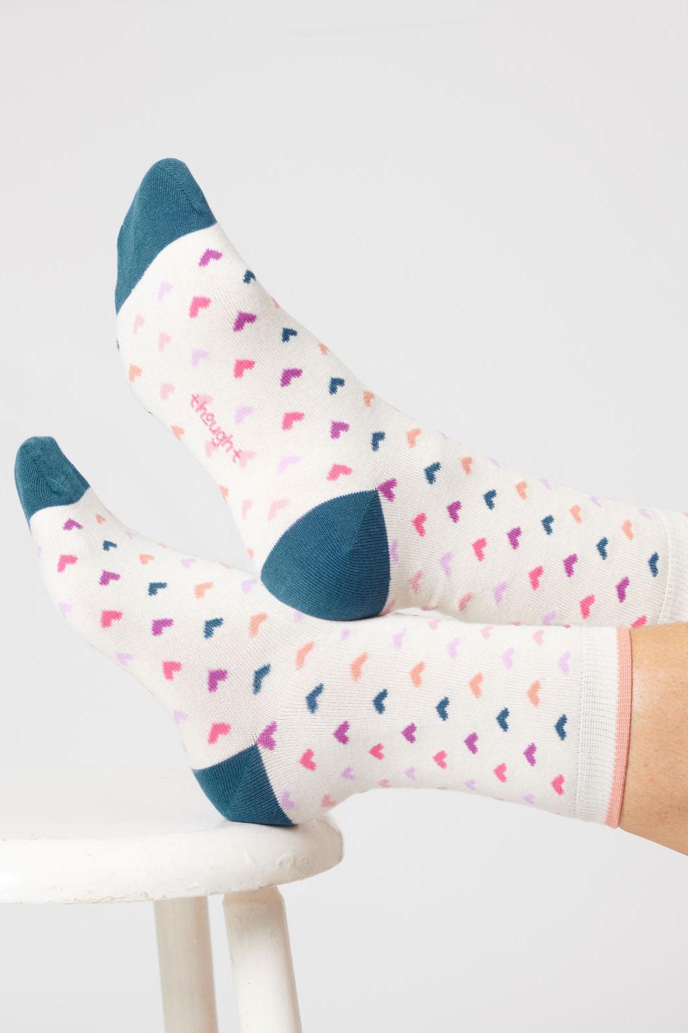 Thought Heart Spot Organic Cotton Stone White Socks-Womens-Ohh! By Gum - Shop Sustainable