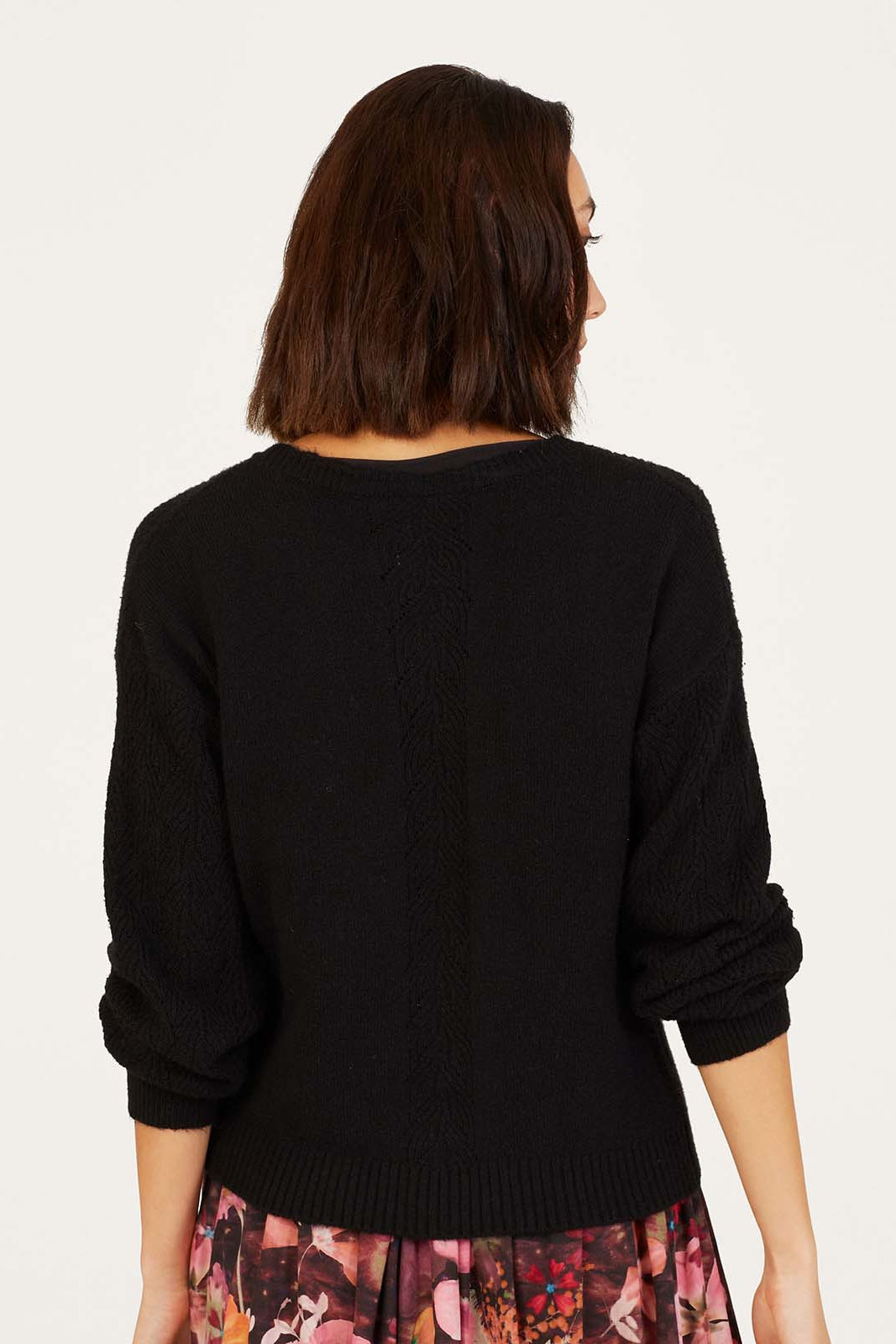 Thought Ivanna Organic Cotton Pointelle Jumper in Black-Womens-Ohh! By Gum - Shop Sustainable