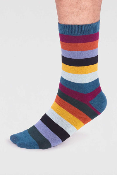 Thought Jase Bamboo Stripe Socks - Teal Blue-Mens-Ohh! By Gum - Shop Sustainable
