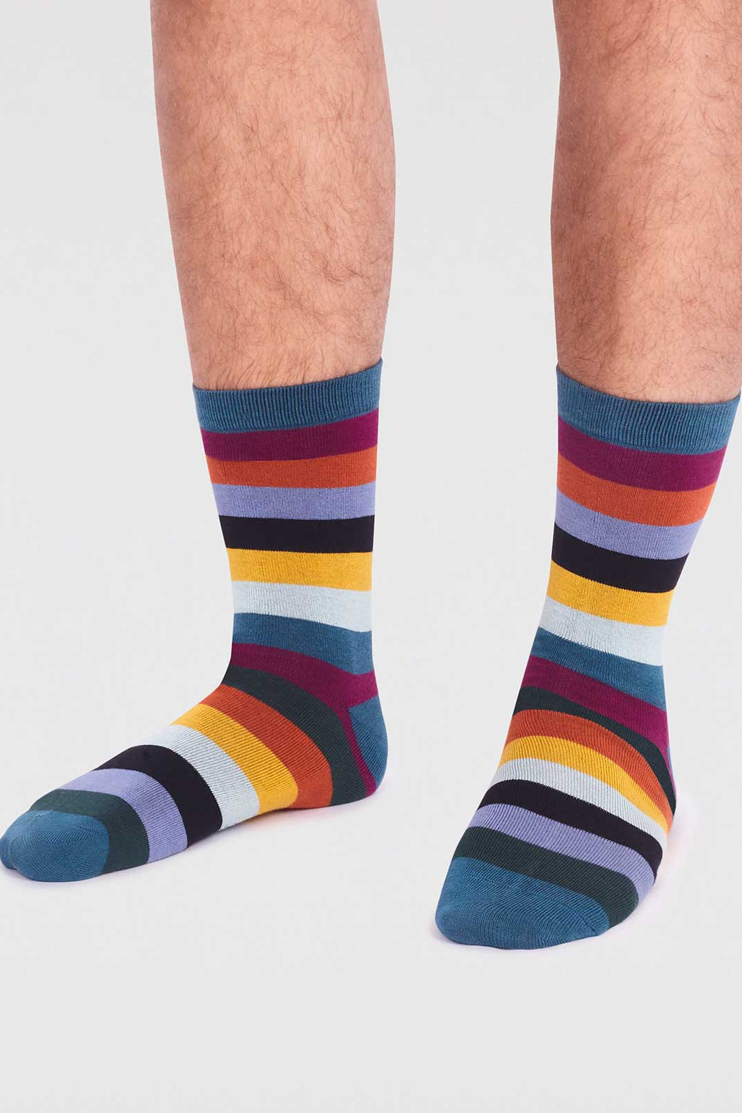 Thought Jase Bamboo Stripe Socks - Teal Blue-Mens-Ohh! By Gum - Shop Sustainable