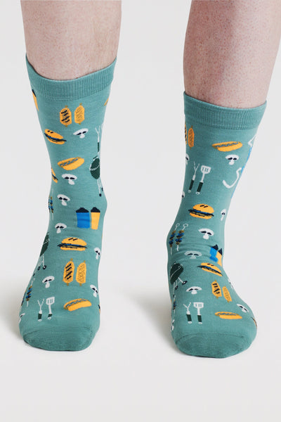 Thought King Of The Grill Bamboo Socks - Lagoon Green-Mens-Ohh! By Gum - Shop Sustainable