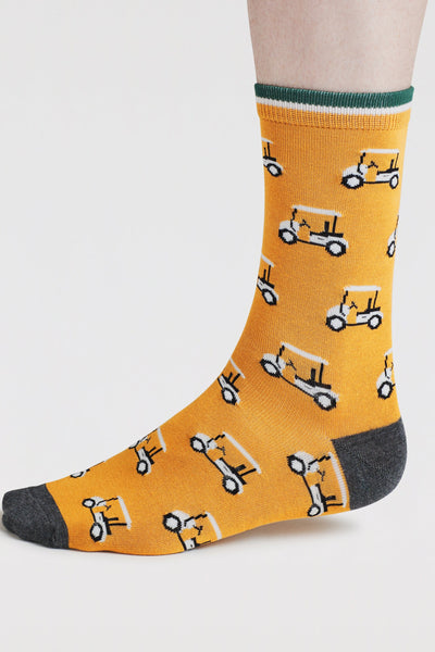 Thought Kinley Golf Buggy Bamboo Socks - Cumin Yellow-Mens-Ohh! By Gum - Shop Sustainable