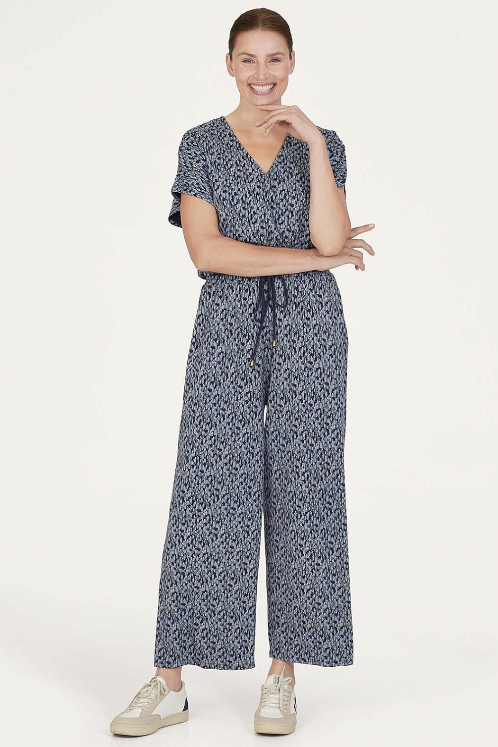 Thought Marlee Lenzing™ EcoVero™ Printed Wrap Jumpsuit in Navy-Womens-Ohh! By Gum - Shop Sustainable