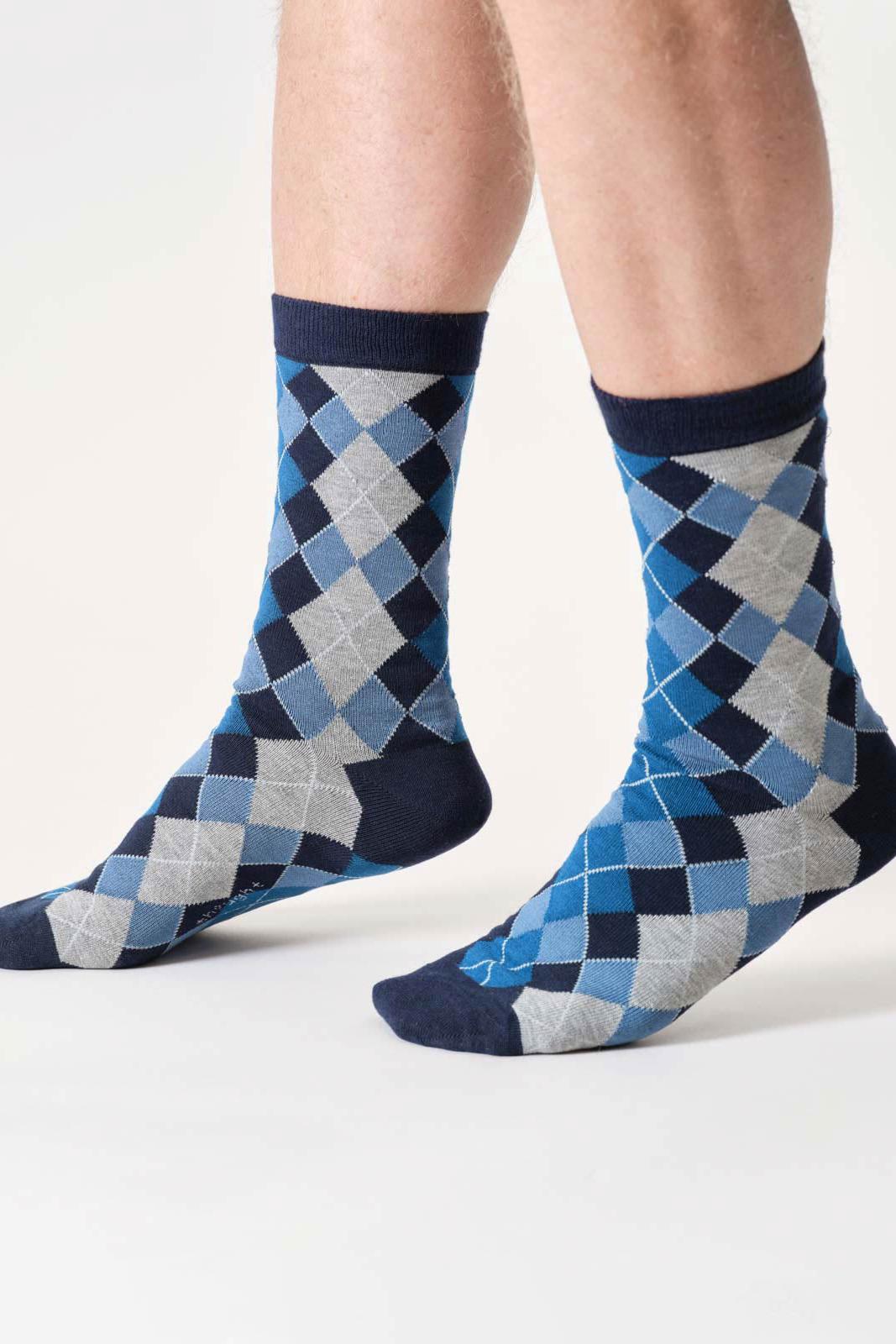 Thought Mens Argyle Bamboo Crew Socks in Grey Marl