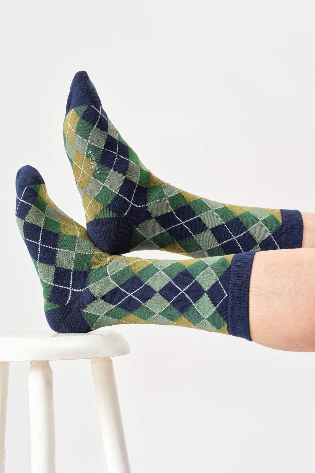 Thought Mens Argyle Bamboo Crew Socks in Navy Blue