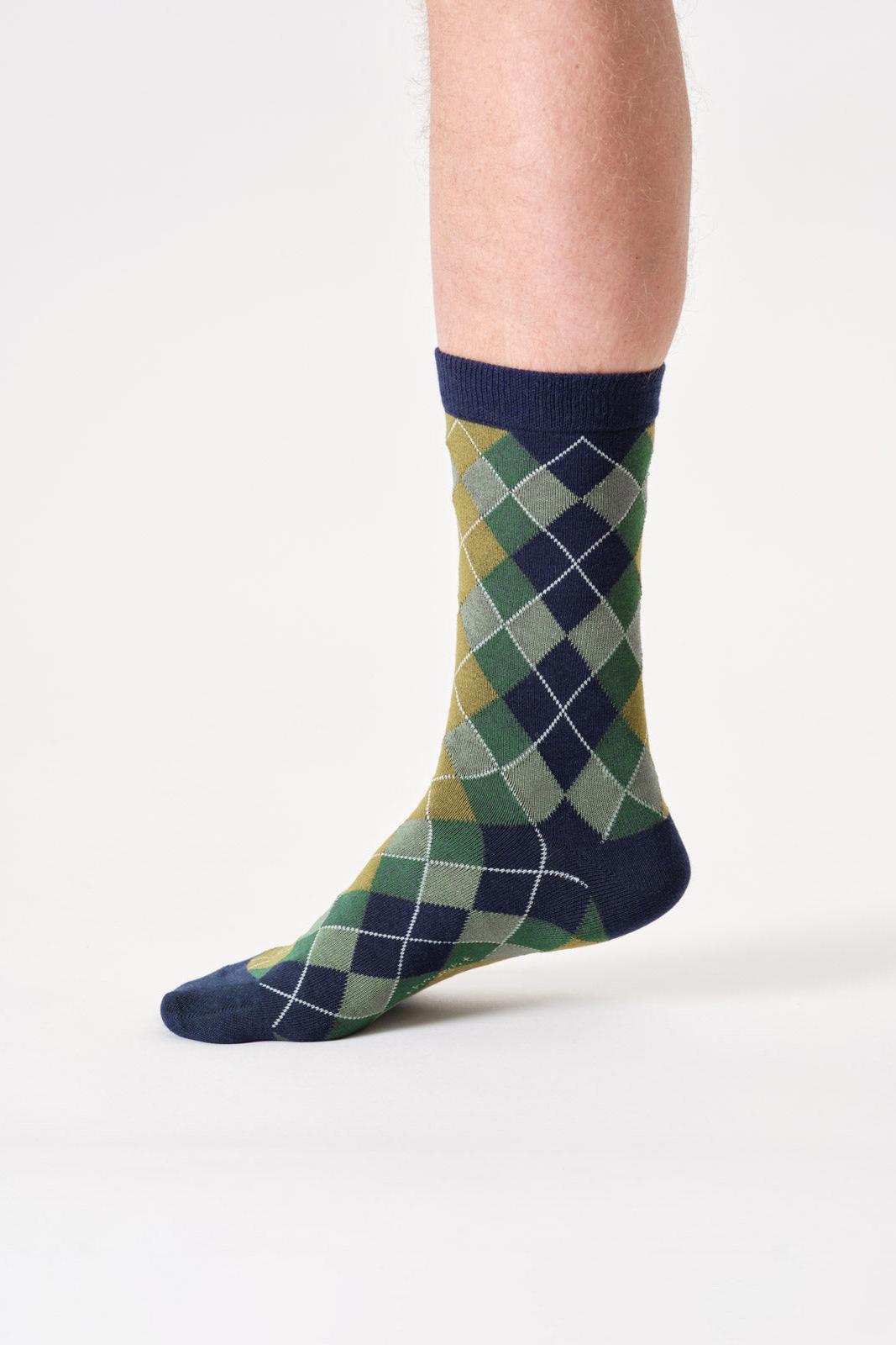 Thought Mens Argyle Bamboo Crew Socks in Navy Blue