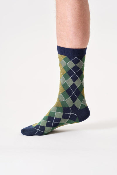 Thought Mens Argyle Bamboo Crew Socks in Navy Blue