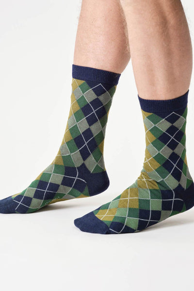 Thought Mens Argyle Bamboo Crew Socks in Navy Blue