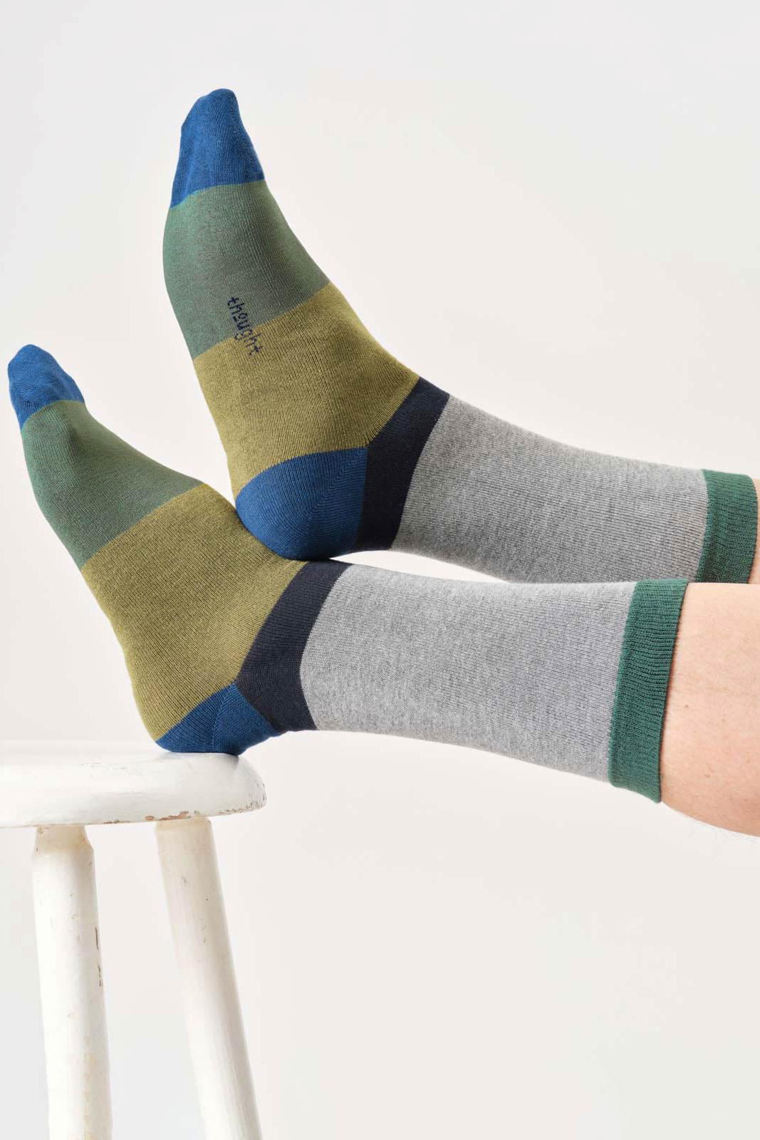 Thought Mens Colour Block Bamboo Crew Socks in Grey Marl