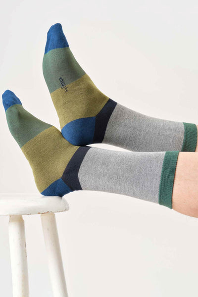 Thought Mens Colour Block Bamboo Crew Socks in Grey Marl