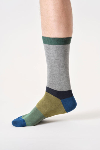 Thought Mens Colour Block Bamboo Crew Socks in Grey Marl