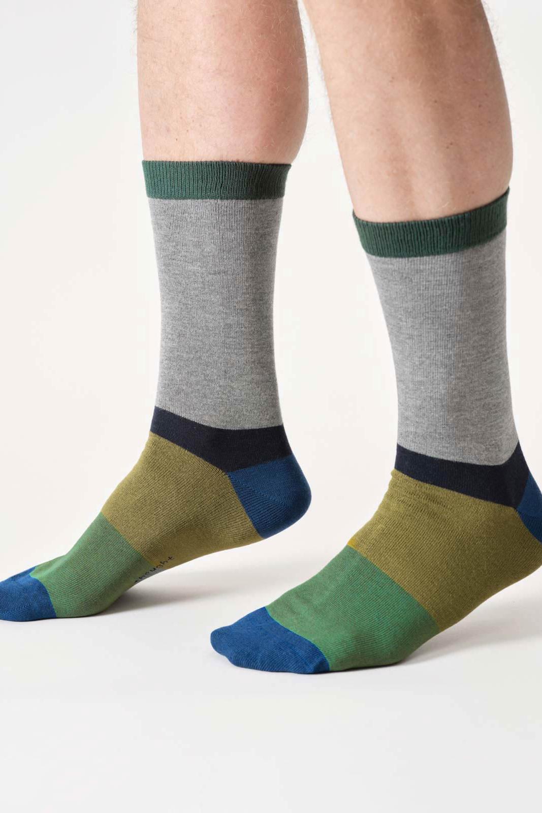 Thought Mens Colour Block Bamboo Crew Socks in Grey Marl
