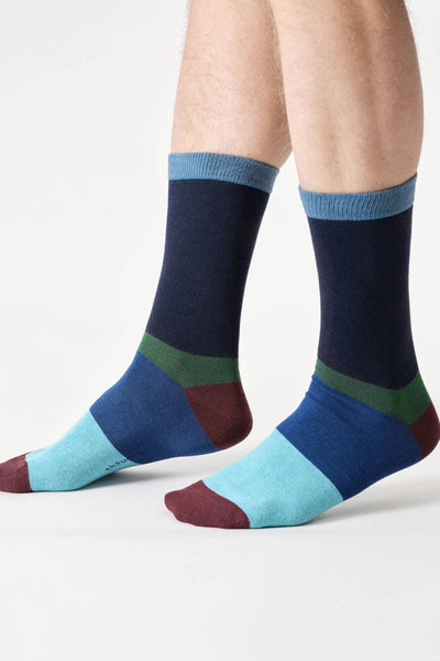Thought Mens Colour Block Bamboo Crew Socks in Navy Blue