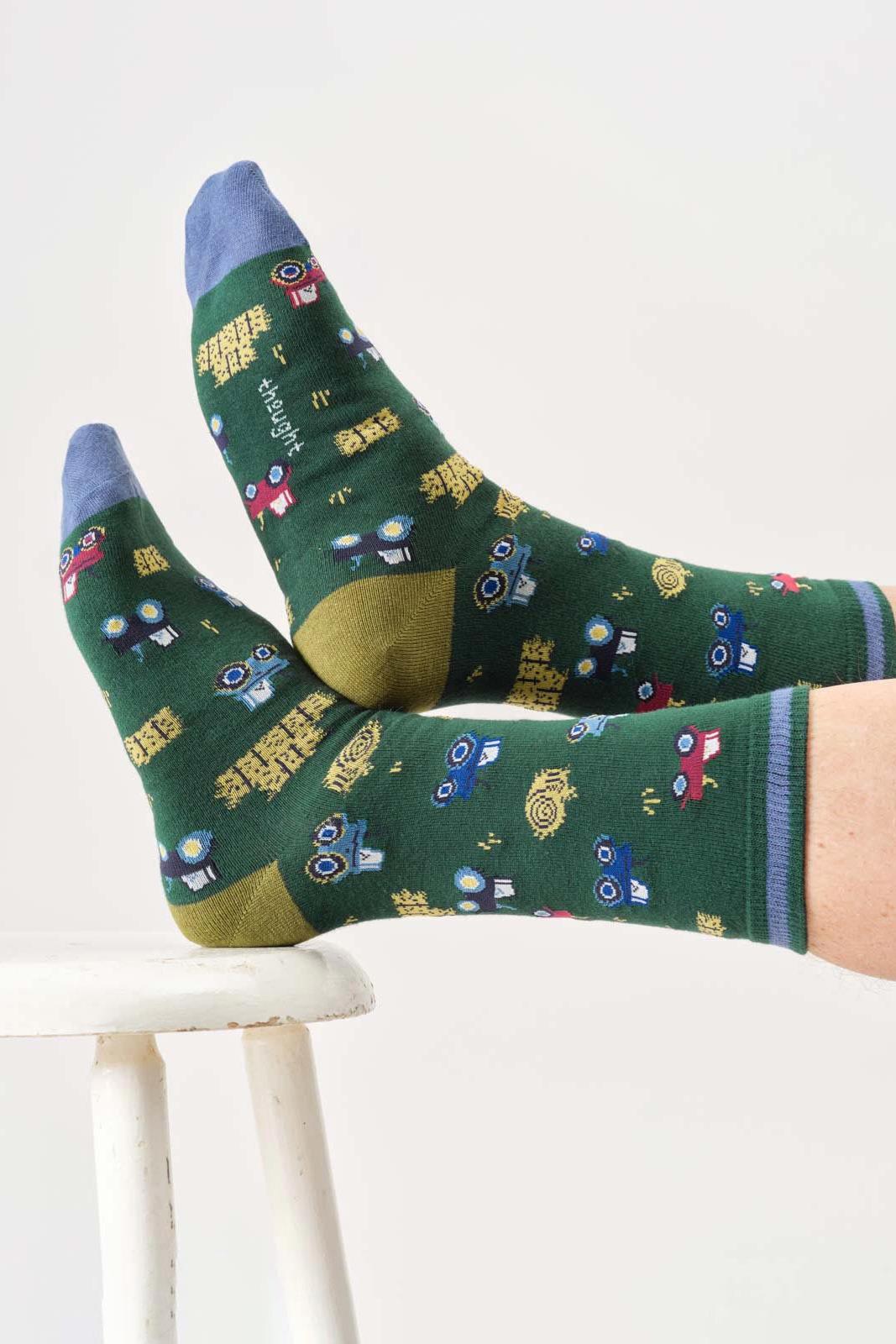 Thought Mens Farming Organic Cotton Crew Socks in Dark Green