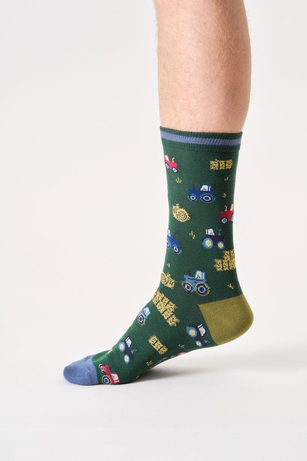Thought Mens Farming Organic Cotton Crew Socks in Dark Green