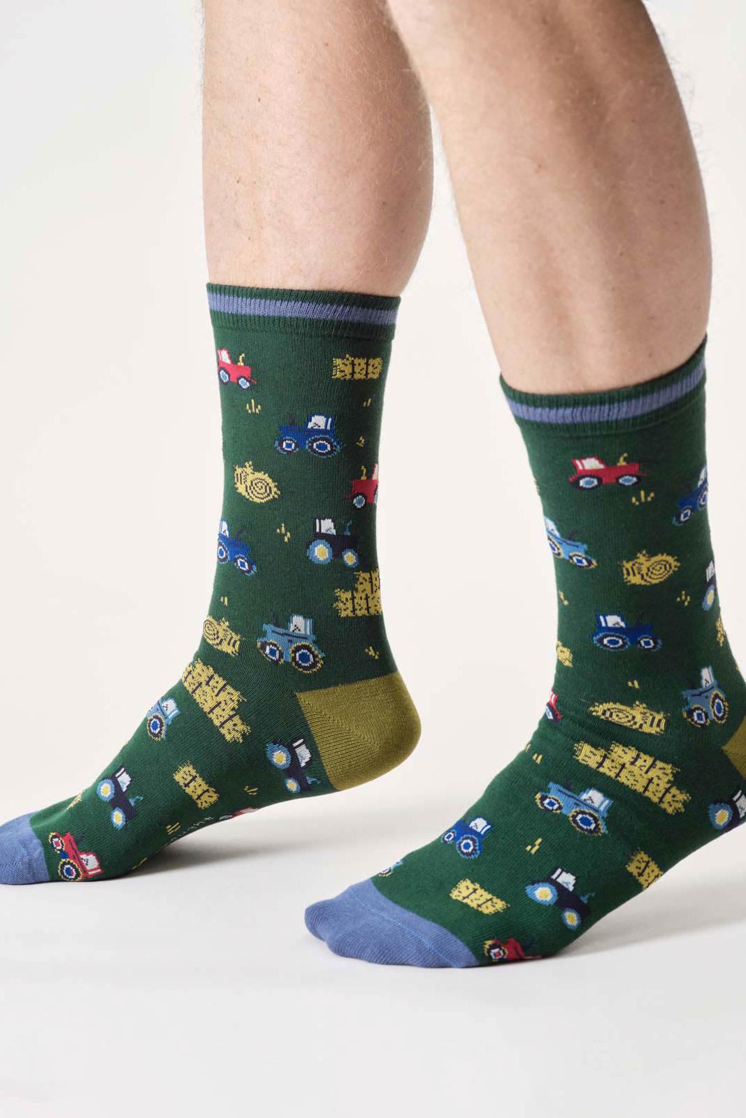 Thought Mens Farming Organic Cotton Crew Socks in Dark Green