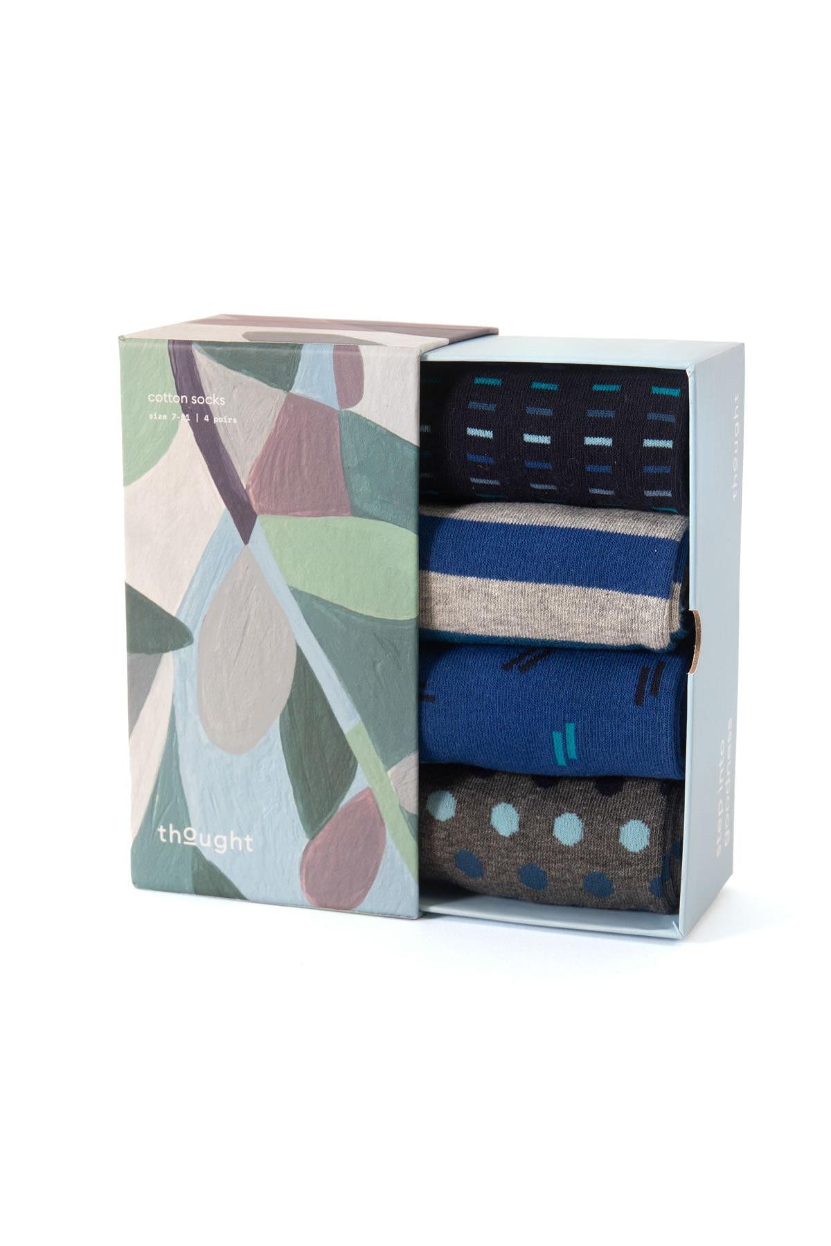 Thought Mens Spot & Stripe Organic Cotton Gift Box Of 4 Socks