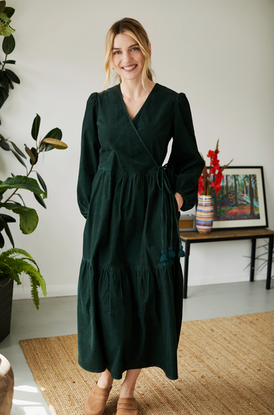 Thought Milou Organic Cotton Corduroy Wrap Dress-Womens-Ohh! By Gum - Shop Sustainable