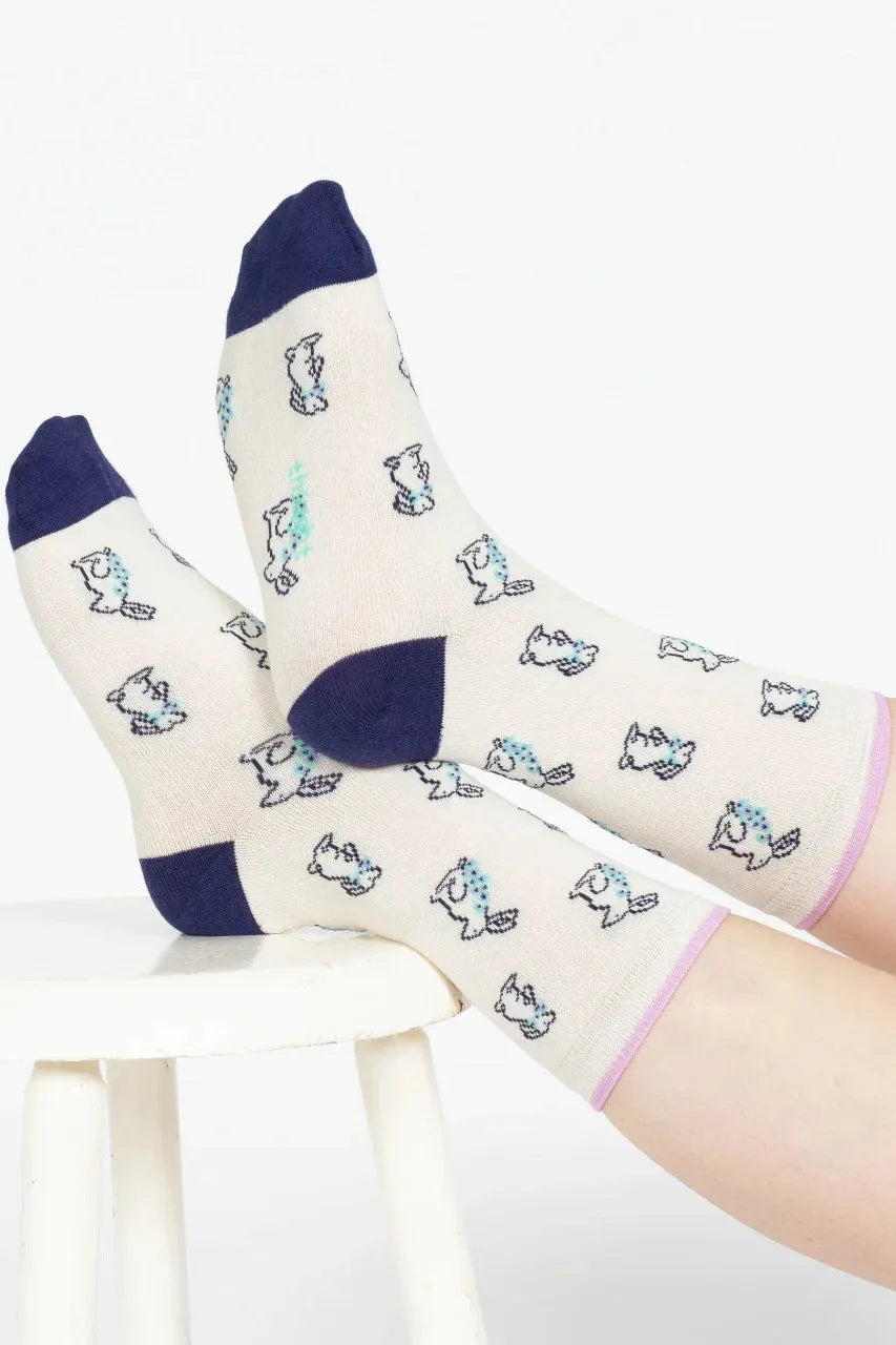 Thought Outline Animal Bamboo Socks in Ecru Bunny