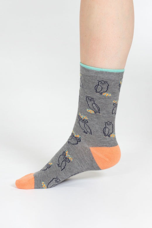 Thought Outline Animal Bamboo Socks in Grey Owl-Womens-Ohh! By Gum - Shop Sustainable