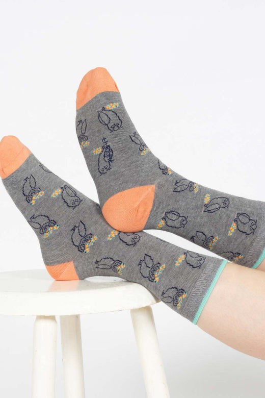 Thought Outline Animal Bamboo Socks in Grey Owl-Womens-Ohh! By Gum - Shop Sustainable