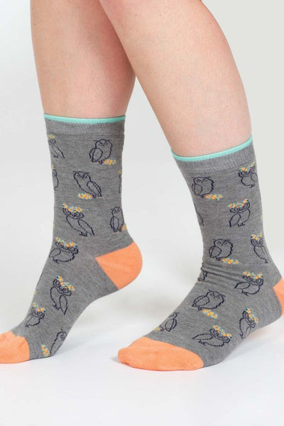 Thought Outline Animal Bamboo Socks in Grey Owl-Womens-Ohh! By Gum - Shop Sustainable