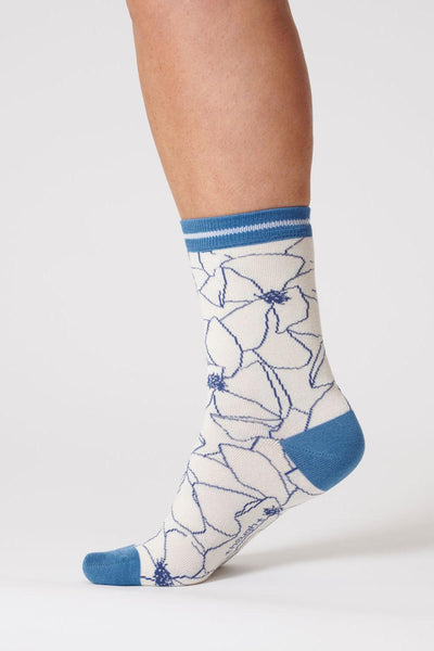 Thought Painterly Floral Stone White Organic Cotton Socks-Womens-Ohh! By Gum - Shop Sustainable