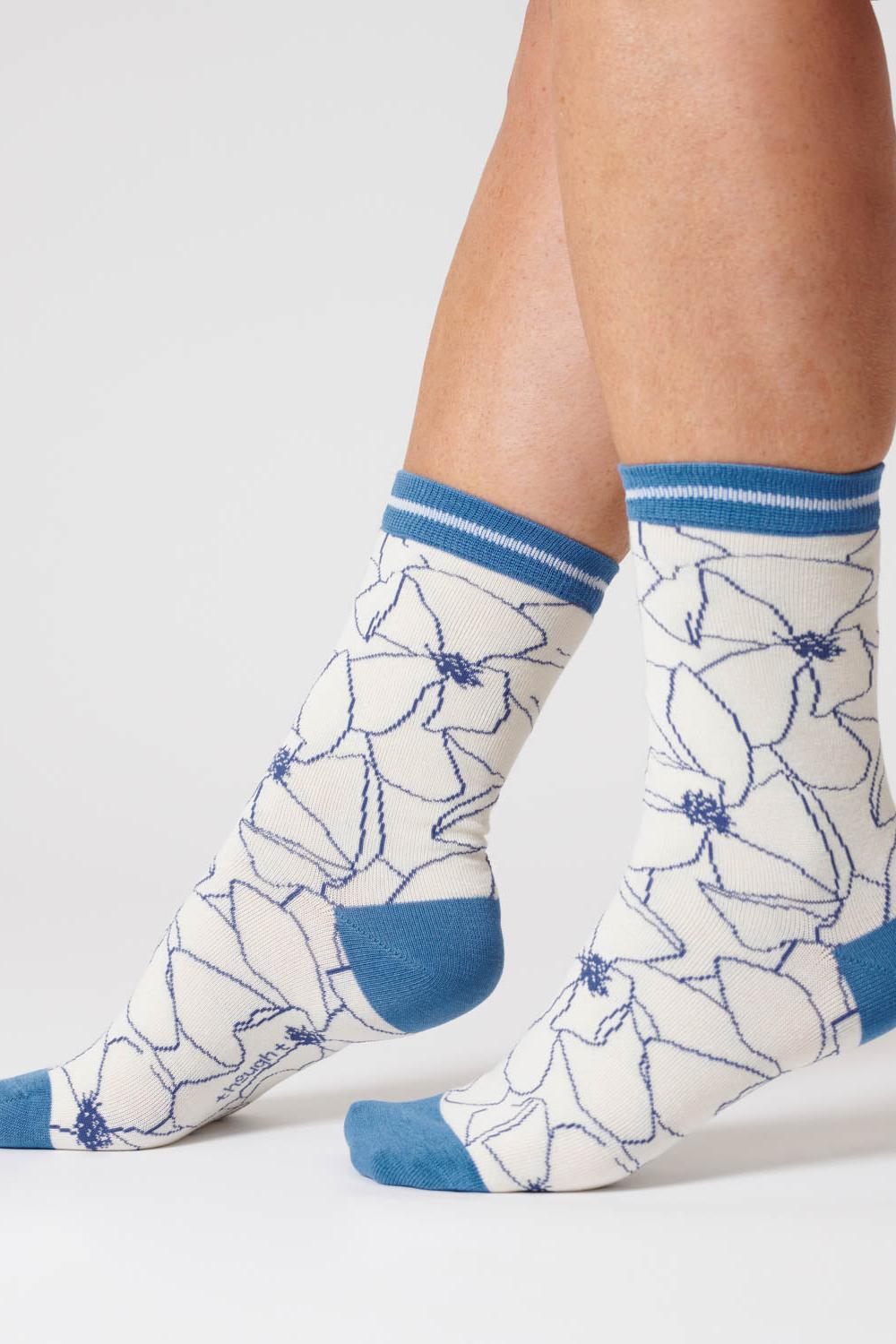 Thought Painterly Floral Stone White Organic Cotton Socks-Womens-Ohh! By Gum - Shop Sustainable