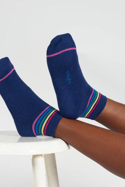 Thought Rainbow Stripe Tipped Short Bamboo Ankle Socks in Blue Rainbow-Womens-Ohh! By Gum - Shop Sustainable