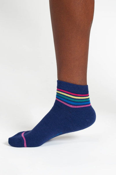 Thought Rainbow Stripe Tipped Short Bamboo Ankle Socks in Blue Rainbow-Womens-Ohh! By Gum - Shop Sustainable