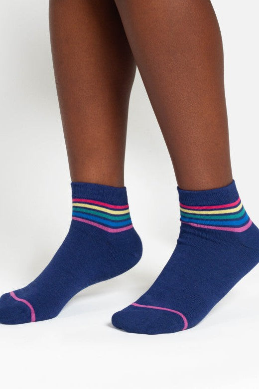 Thought Rainbow Stripe Tipped Short Bamboo Ankle Socks in Blue Rainbow-Womens-Ohh! By Gum - Shop Sustainable