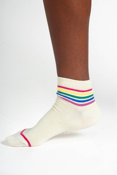 Thought Rainbow Stripe Tipped Short Bamboo Ankle Socks in Cream Rainbow-Womens-Ohh! By Gum - Shop Sustainable