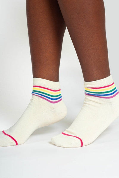 Thought Rainbow Stripe Tipped Short Bamboo Ankle Socks in Cream Rainbow-Womens-Ohh! By Gum - Shop Sustainable