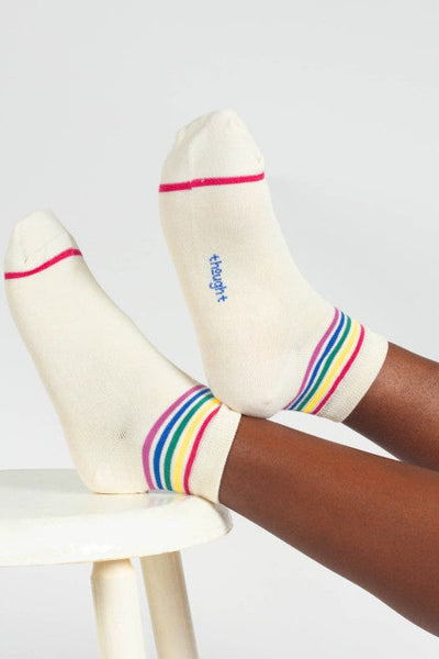 Thought Rainbow Stripe Tipped Short Bamboo Ankle Socks in Cream Rainbow-Womens-Ohh! By Gum - Shop Sustainable