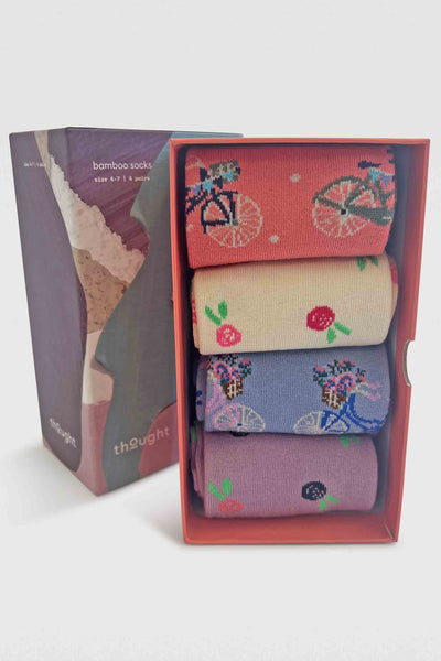 Thought Rosette Floral Bike Bamboo 4 Sock Gift Box-Womens-Ohh! By Gum - Shop Sustainable