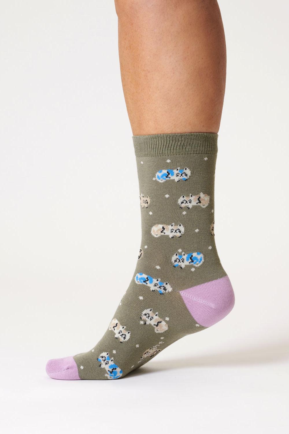 Thought Sleepy Cat Olive Green Bamboo Socks-Womens-Ohh! By Gum - Shop Sustainable