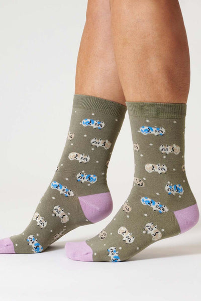 Thought Sleepy Cat Olive Green Bamboo Socks-Womens-Ohh! By Gum - Shop Sustainable