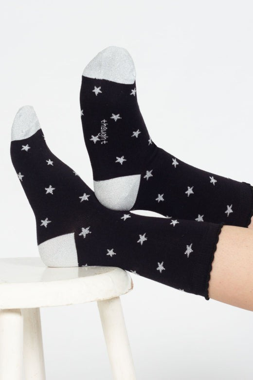 Thought Starry Sparkle Organic Cotton Ankle Socks in Black Stars-Womens-Ohh! By Gum - Shop Sustainable