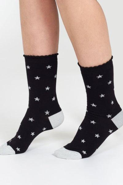 Thought Starry Sparkle Organic Cotton Ankle Socks in Black Stars-Womens-Ohh! By Gum - Shop Sustainable