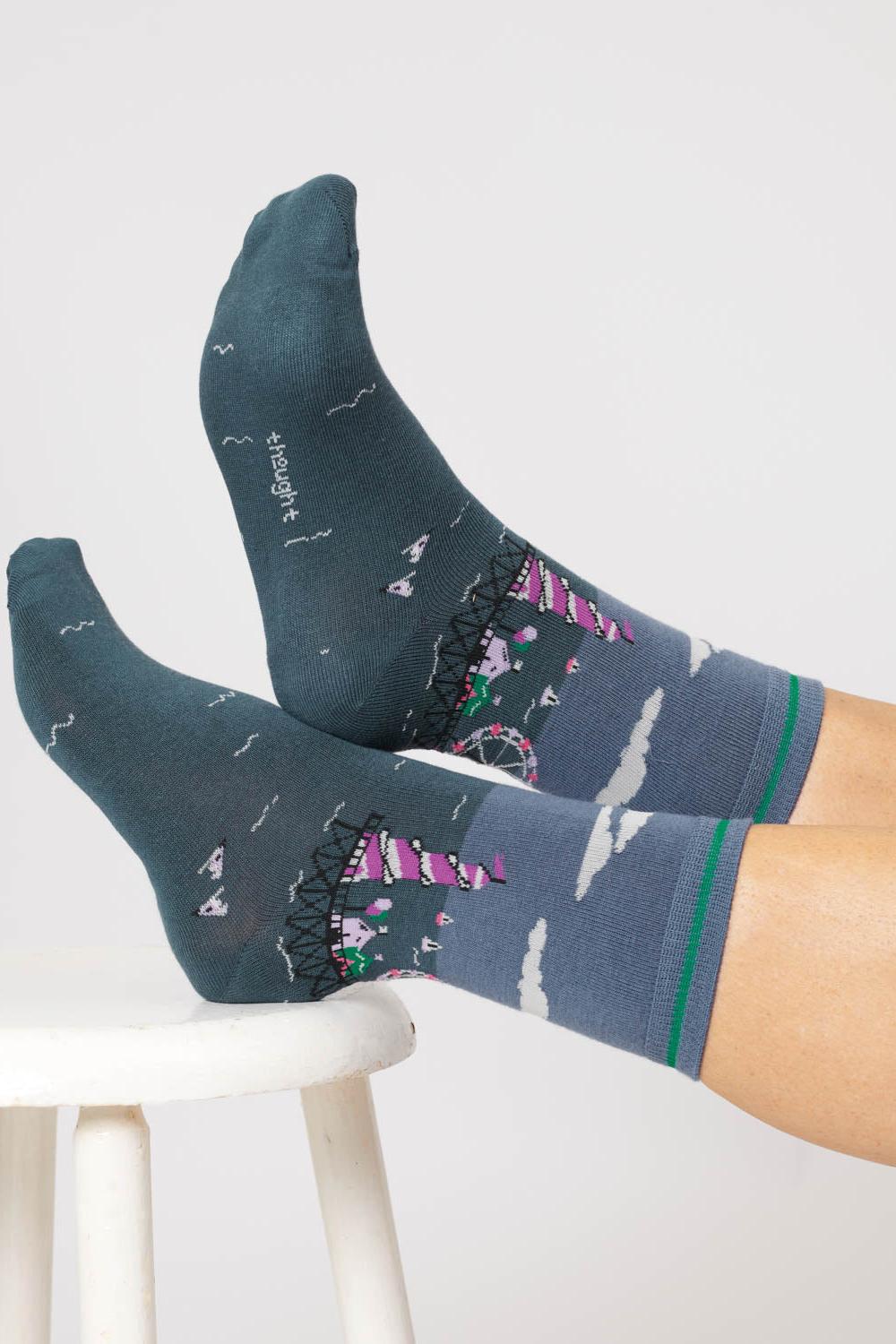 Thought Summer Scene Blueberry Seaside Pier Organic Cotton Socks-Womens-Ohh! By Gum - Shop Sustainable