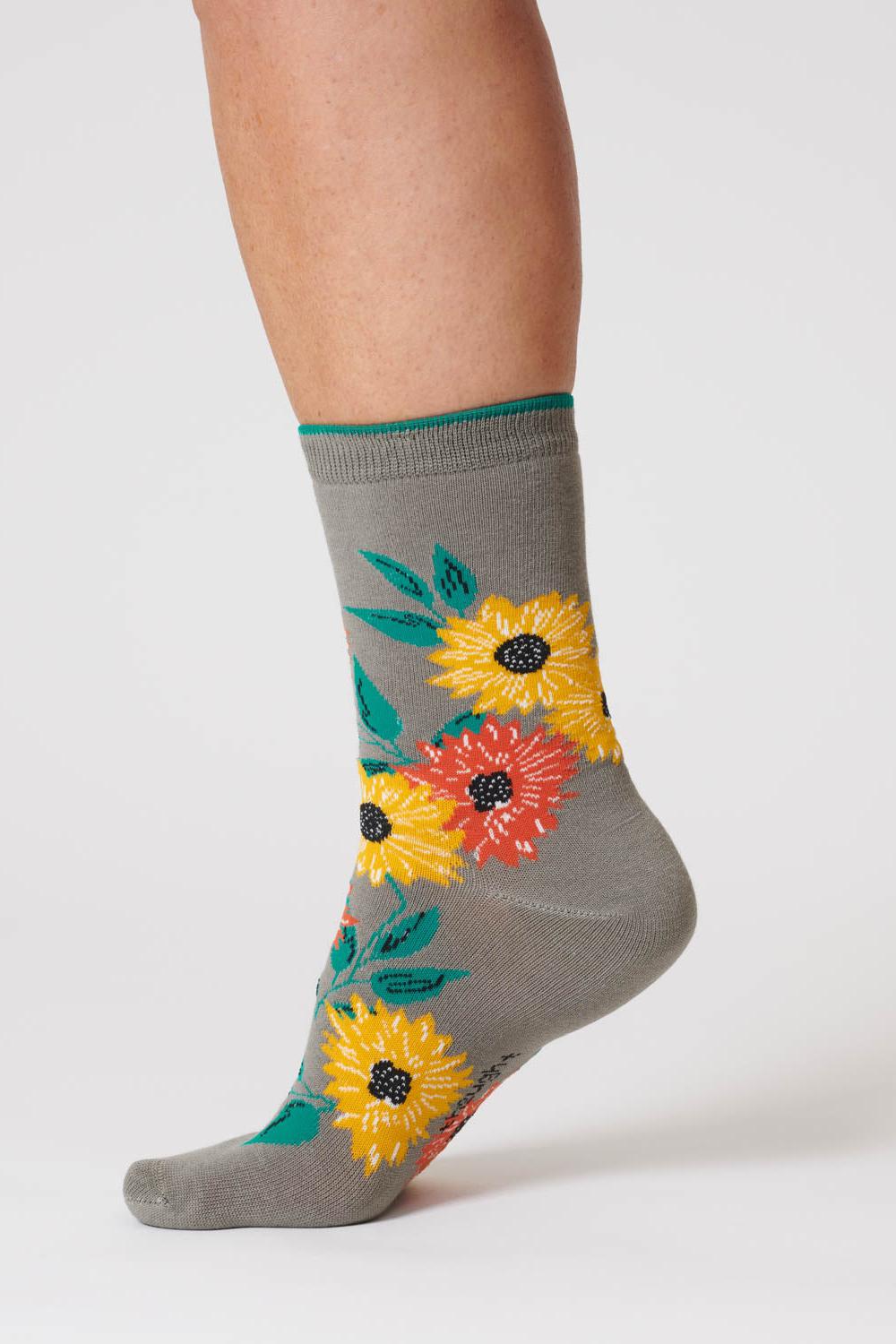 Thought Sunflower Olive Green Organic Cotton Socks-Womens-Ohh! By Gum - Shop Sustainable