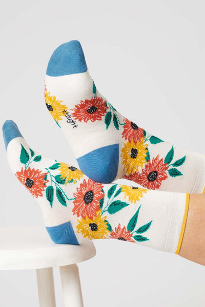 Thought Sunflower Stone White Organic Cotton Socks-Womens-Ohh! By Gum - Shop Sustainable