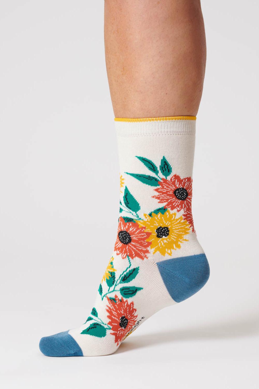 Thought Sunflower Stone White Organic Cotton Socks-Womens-Ohh! By Gum - Shop Sustainable