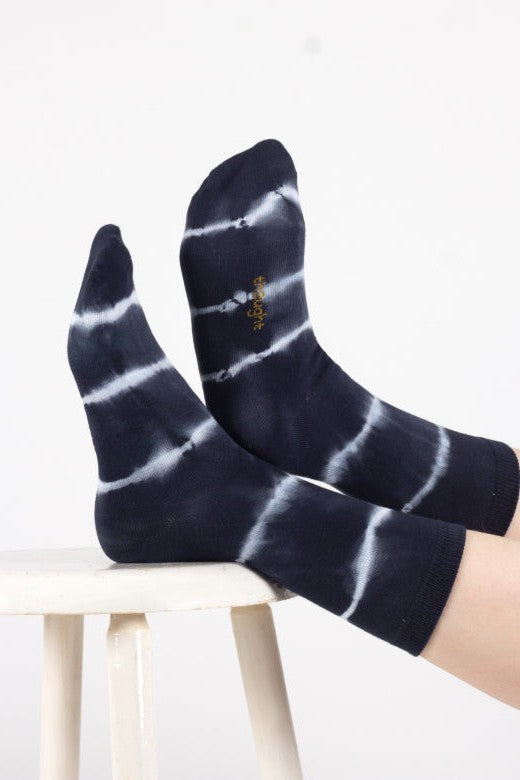 Thought Tie Dye Organic Cotton Crew Socks in Navy Cream-Womens-Ohh! By Gum - Shop Sustainable