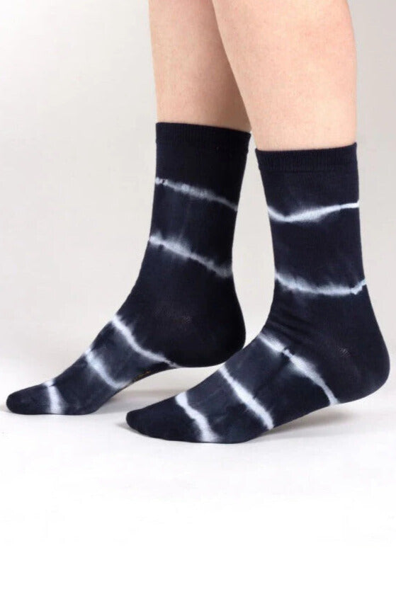 Thought Tie Dye Organic Cotton Crew Socks in Navy Cream-Womens-Ohh! By Gum - Shop Sustainable