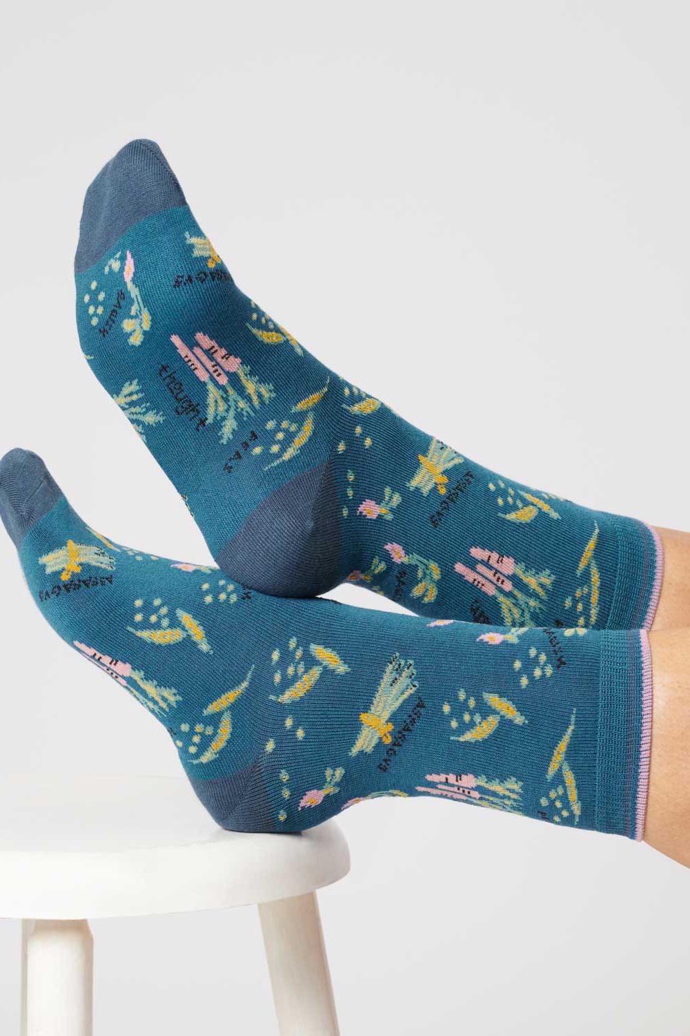 Thought Vegetable Lake Blue Organic Cotton Socks-Womens-Ohh! By Gum - Shop Sustainable