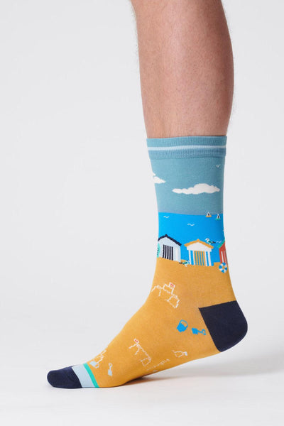 Thought Waterfront Scene Dusty Blue Organic Cotton Socks-Mens-Ohh! By Gum - Shop Sustainable