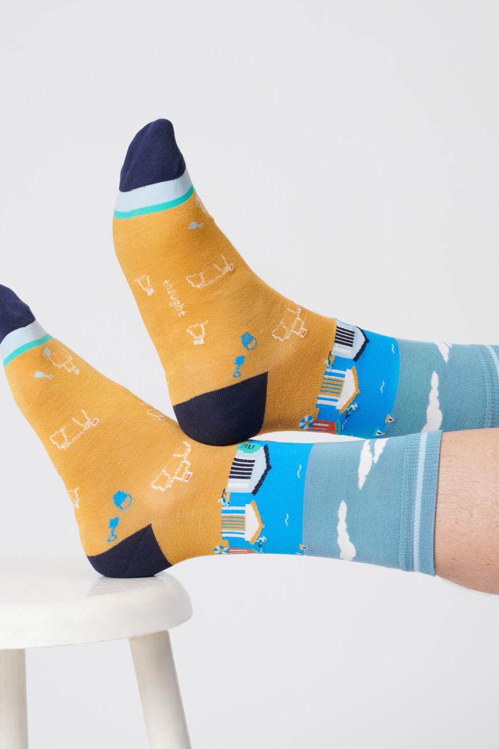 Thought Waterfront Scene Dusty Blue Organic Cotton Socks-Mens-Ohh! By Gum - Shop Sustainable